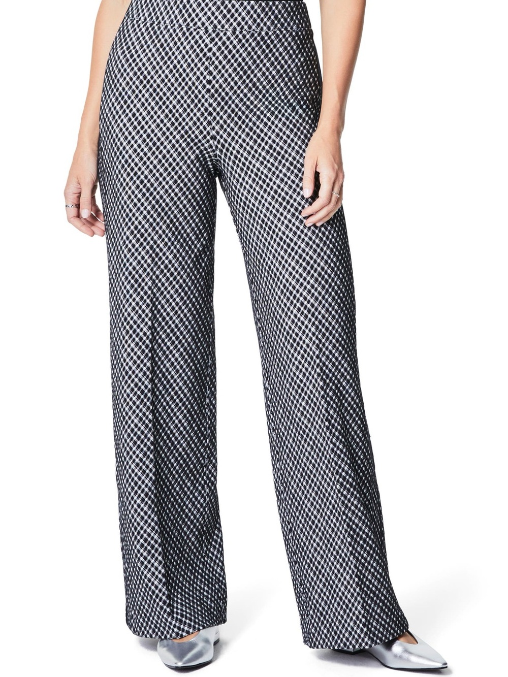 SPANX Check Ponte Pants Black & White Wide-Leg Printed Palazzo Size S 2-4